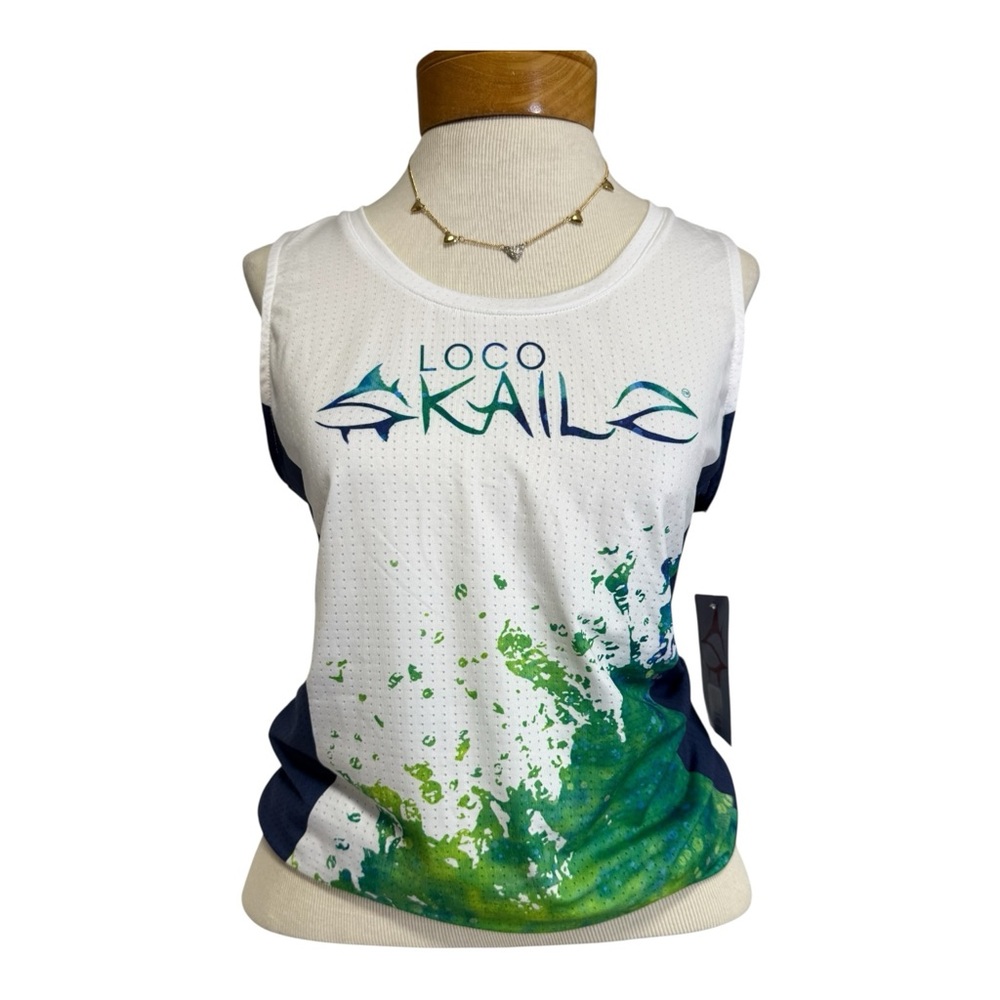 White‎ Green Blue Loco Skailz Tank Top dri fit mesh NWT sports fishing workout